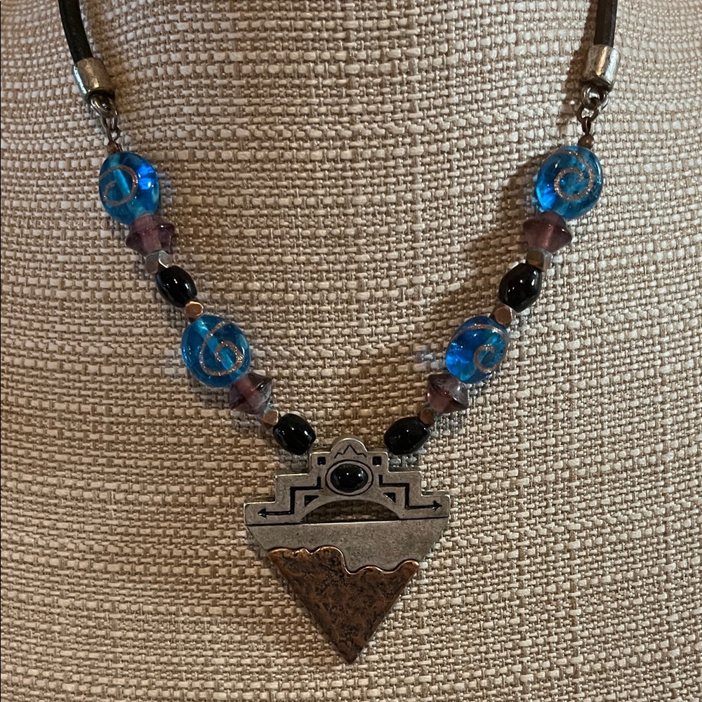 Chico's Blue and Black Beaded Necklace